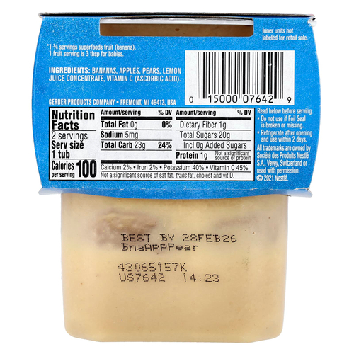 Gerber, Natural for Baby, Wonder Foods™, 2nd Foods®, банан, яблоко и груша, 2 пакетика по 113 г (4 унции)