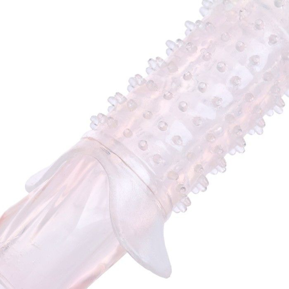 Прозрачная массажная насадка на пенис с шишечками и юбочкой - 12,5 см. (Цвет: прозрачный)