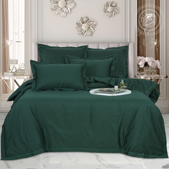 Двуспальный с европростынёй комплект постельного белья Изумруд Мако-сатин