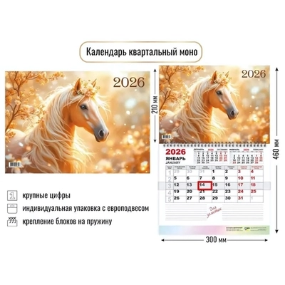 Календарь моно 2026 символ года Яркая лошадь