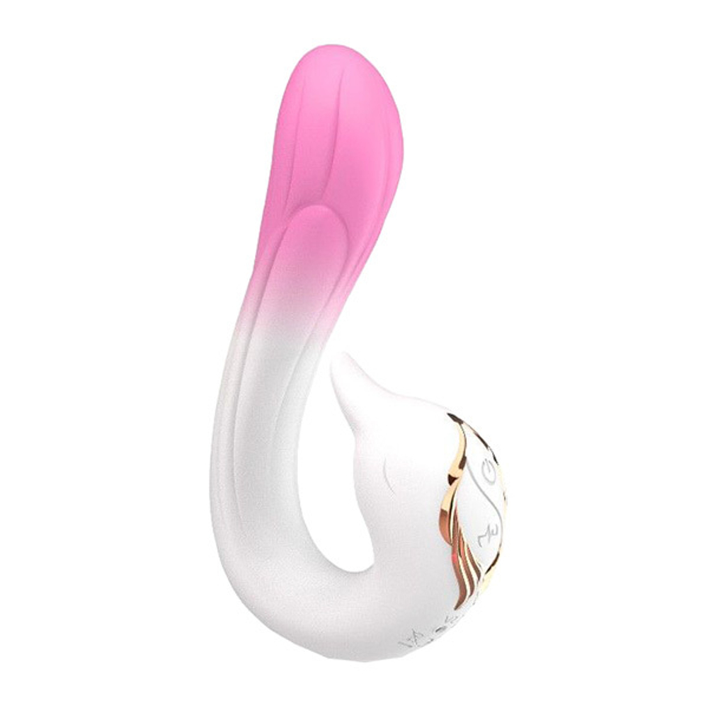 Бело-розовый вибромассажер-уточка 16,2см Silicone Toys USK-V22