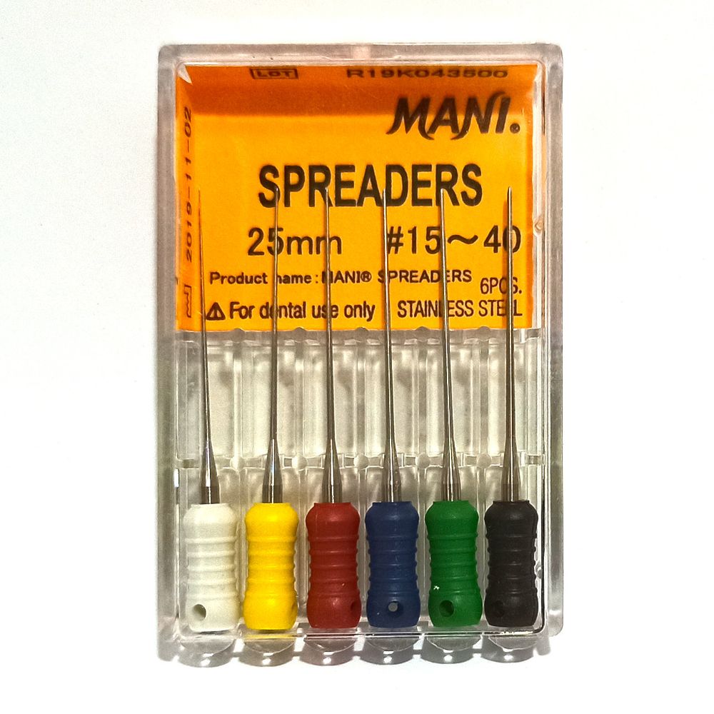 Spreaders №15-40 (25мм) ассорти Mani Спредеры (6шт.) Мани, для латеральной конденсации гуттаперчи