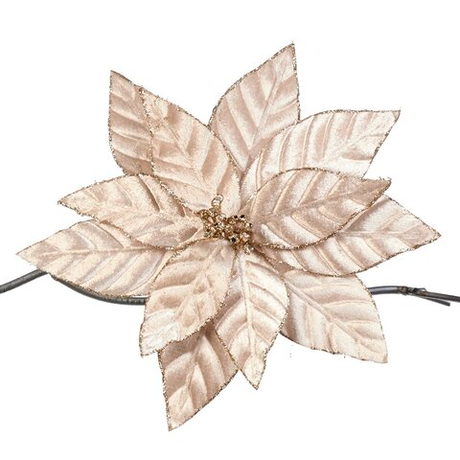 Пуансеттия на клипсе 2шт 28см Goodwill кремовая/шампань