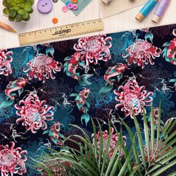 Ткань оксфорд 600 цветы и рыбы на воде