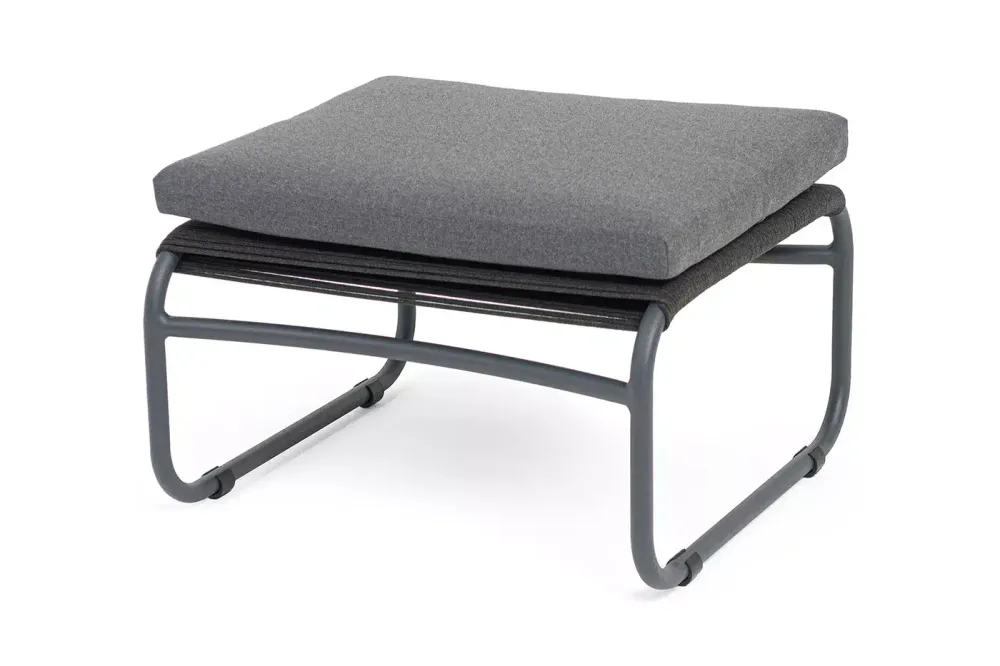 "Ането" пуф плетеный из роупа, каркас алюминий темно-серый (RAL7024) муар, роуп темно-серый круглый