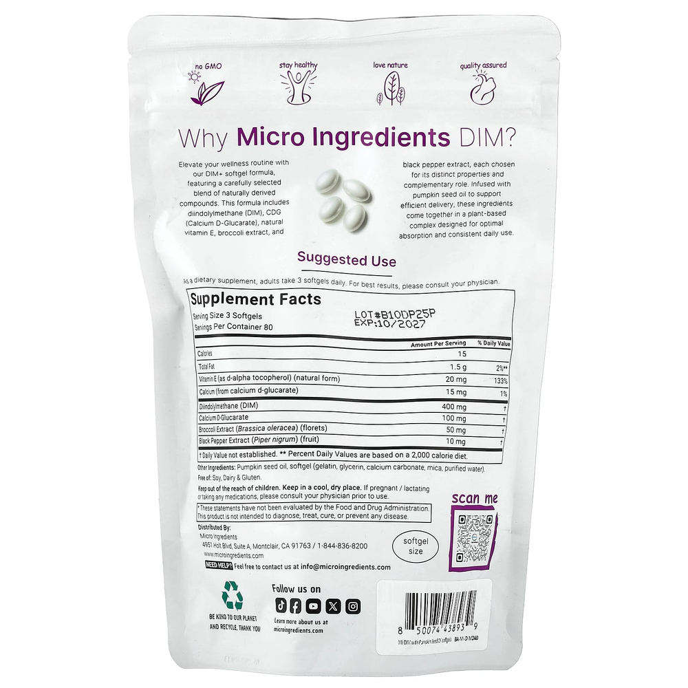 Micro Ingredients, DIM+, 240 капсул