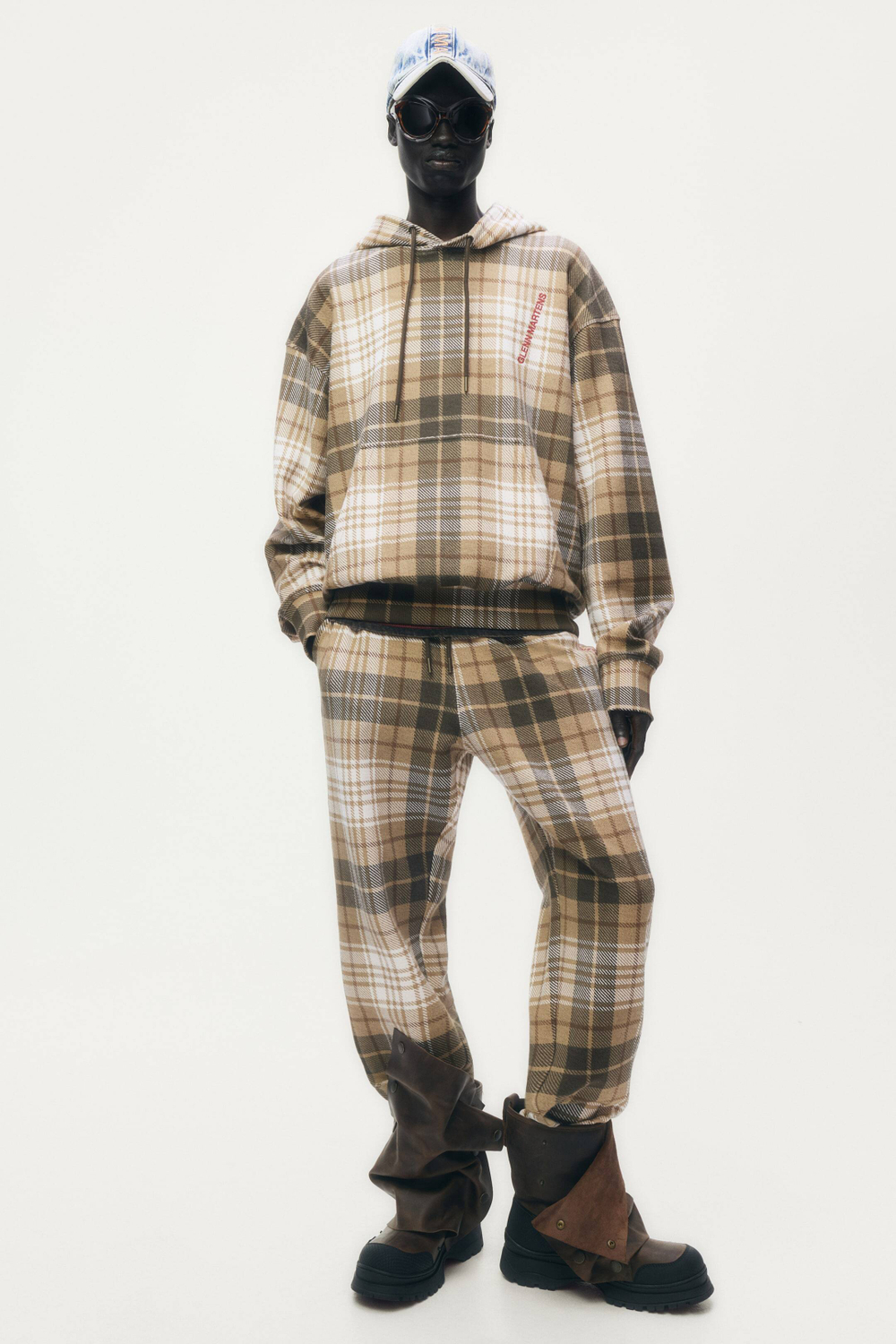 H&M - Glenn Martens Толстовка с капюшоном в клетку, бежевый