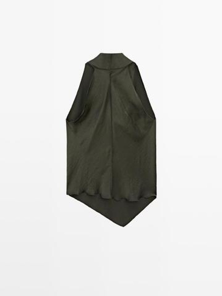 Massimo Dutti Топ с драпировкой и горловиной халтер, зеленый