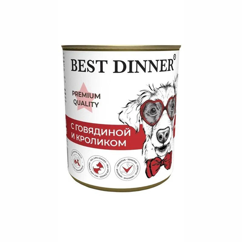 Консервы для собак с 6 мес с Говядиной и кроликом, 340г Best Dinner Premium Меню №3