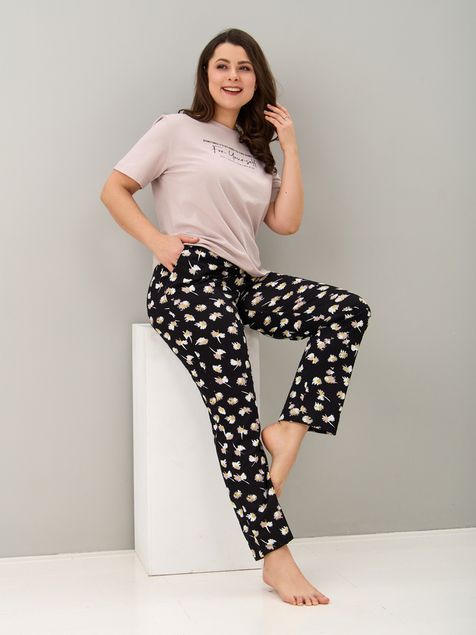 Брюки Б-18/черный-ромашки