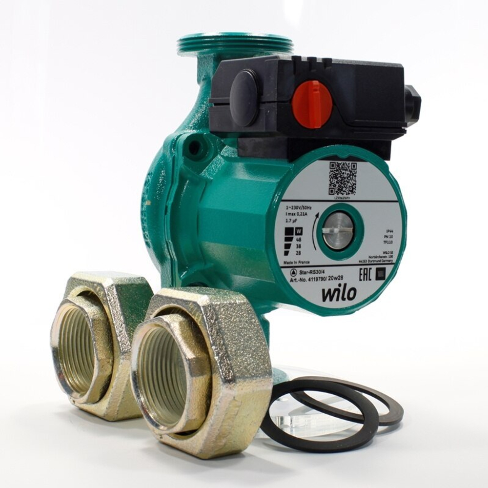 Насос циркуляционный Wilo Star-RS 30/4 (1х220В; 48Вт), с гайками
