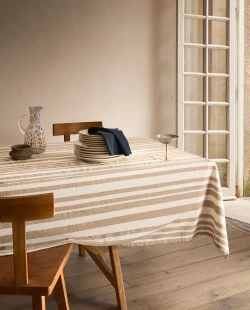 ZARA HOME ЛЬНЯНАЯ СКАТЕРТЬ В ПОЛОСКУ, СВЕТЛО-БЕЖЕВЫЙ