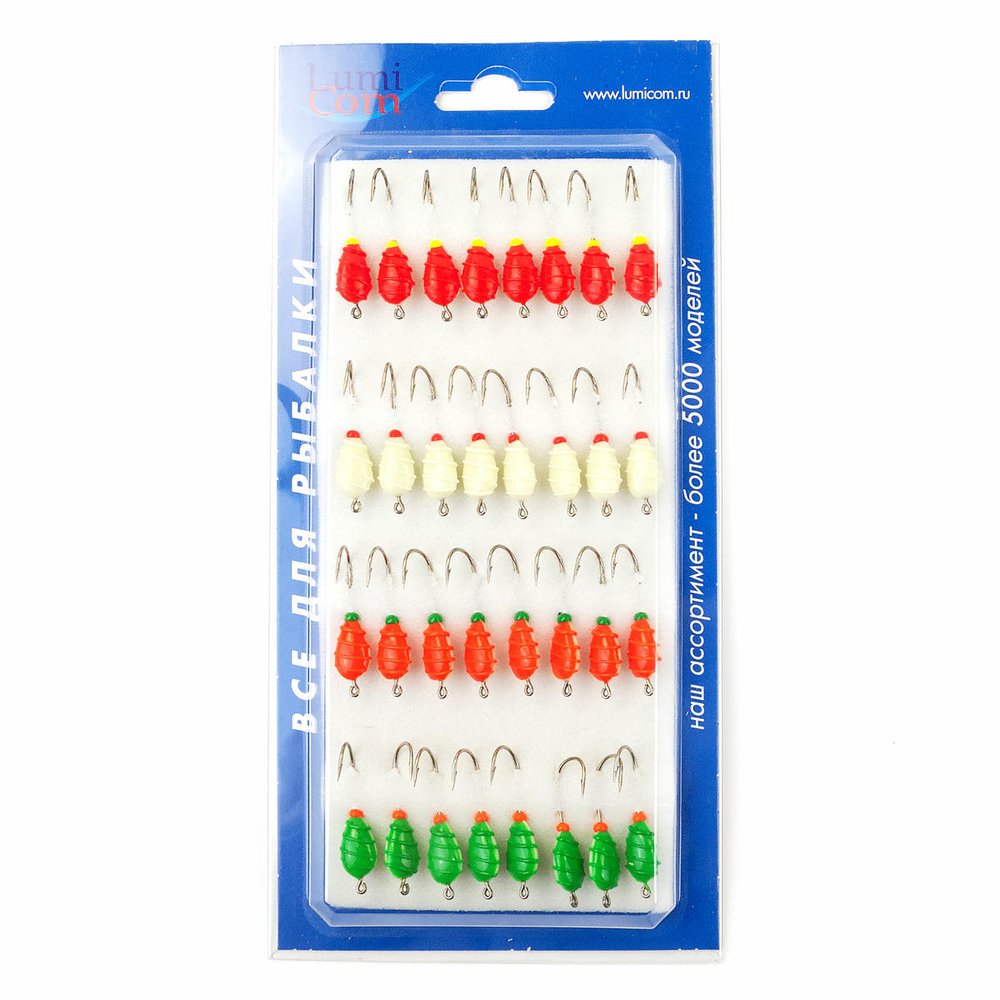 Мормышка фосфорная плавающая Lumicom 107, №4 Long+,ABC (набор 32шт)