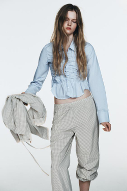 ZARA НЕЙЛОНОВЫЕ БРЮКИ-БОМБАШКИ В КЛЕТКУ, БЕЛЫЙ/ЧЕРНЫЙ