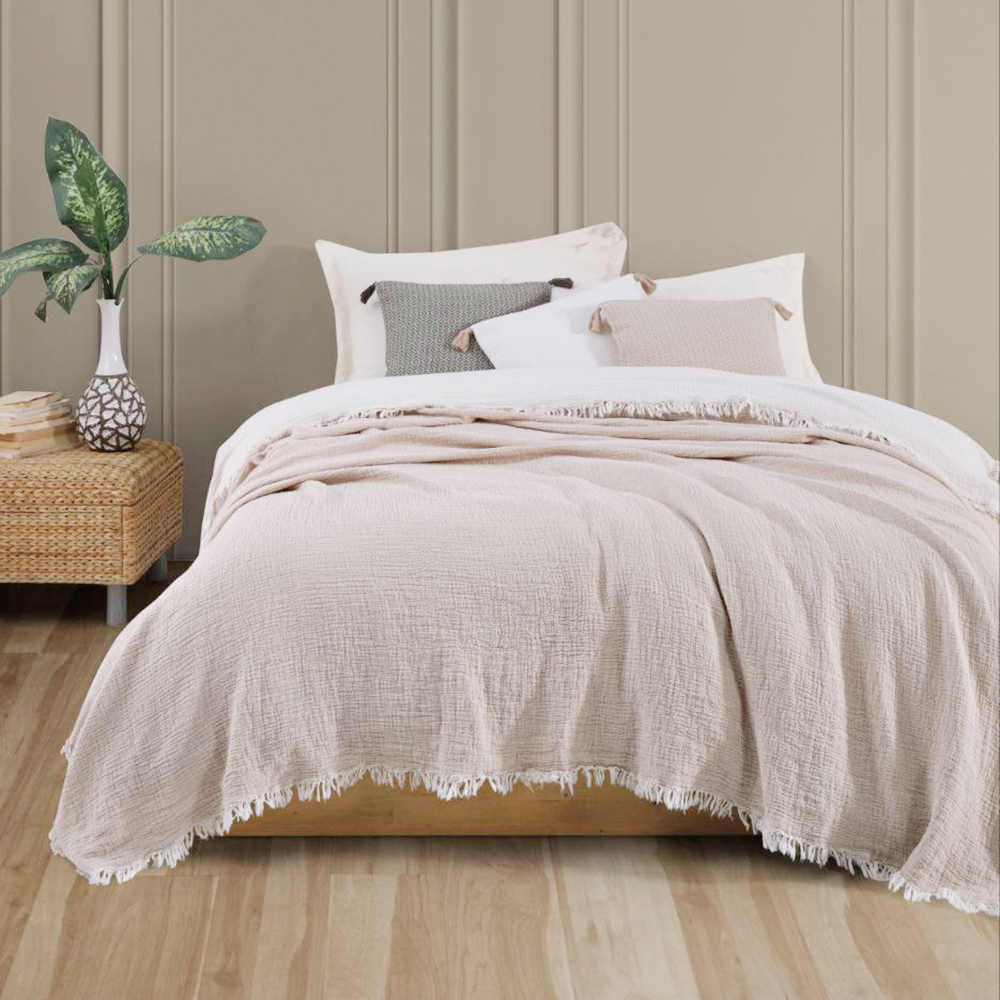 Плед муслиновый 240х260, Однотонный, Бежевый