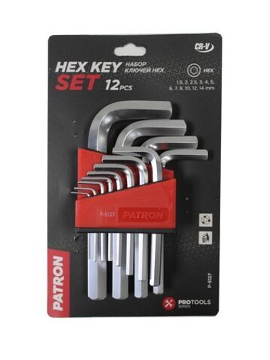 Набор ключей Г-образных 6-гранных 12пр. (1.5,2,2.5,3,4,5,6,7,8,10,12,14мм), в пластиковом держателе PATRON P-5127