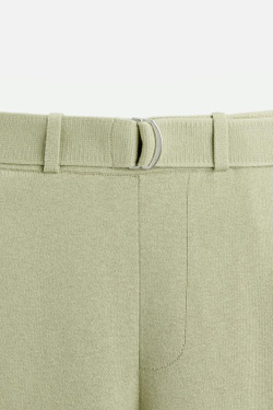 ZARA X NANUSHKA ТРИКОТАЖНЫЕ БРЮКИ С ПОЯСОМ, СВЕТЛО-ЗЕЛЕНЫЙ