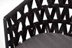 "Диего" стул плетеный из роупа, основание дуб, каркас из стали темно-серый (RAL7024) муар, роуп темно-серый круглый, ткань серая