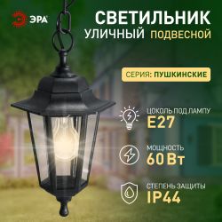 Садово-парковый светильник ЭРА НСУ 06-60-001 черный 6 гранный подвесной IP44 Е27 max60Вт | Садово-парковые светильники