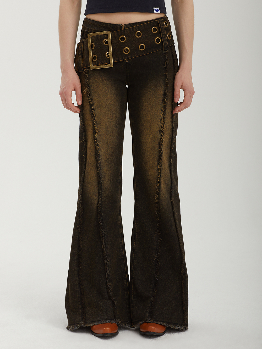 Женские Джинсы Brown Overdye Belted Flare