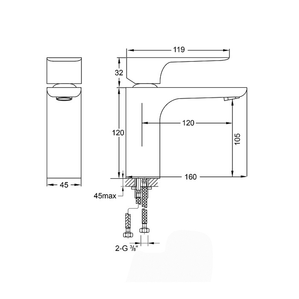 Смеситель для раковины Steinberg Серия 200 с керамическим картриджем, без сливного гарнитура 1 1/4“, с гибкими шлангами 3/8“, хром 205 1010
