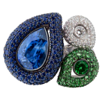 Кольцо с Сапфиром, Цаворитами и Бриллиантами, R0292-0/1