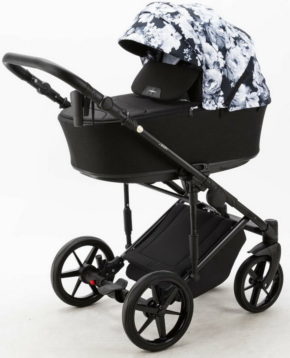 Детская коляска Adamex Zico Flowers 2 в 1 Z-FL11 ЧЁРН-БЕЛ ЦВЕТЫ+ ЧЁРН.ТК