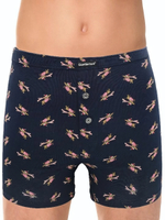 Хлопковые трусы-боксеры на пуговках с принтом в виде такс (Размер: XXL) (Цвет: темно-синий)