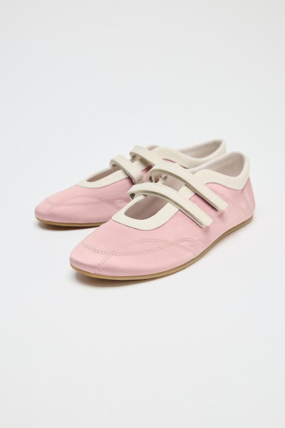 ZARA АТЛАСНЫЕ БАЛЕТКИ С ДЕКОРАТИВНОЙ СТРОЧКОЙ, РОЗОВЫЙ