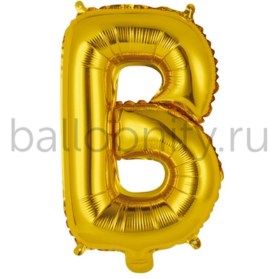 Фольгированная фигура, Буква В 35 см Gold