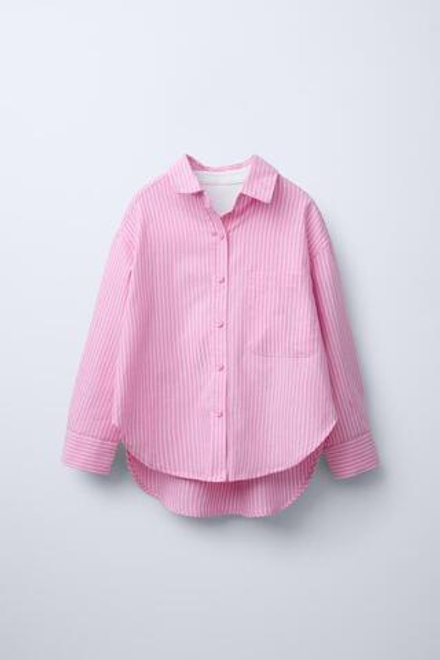 ZARA РУБАШКА ОКСФОРД И ФУТБОЛКА В РУБЧИК, РОЗОВЫЙ/БЕЛЫЙ