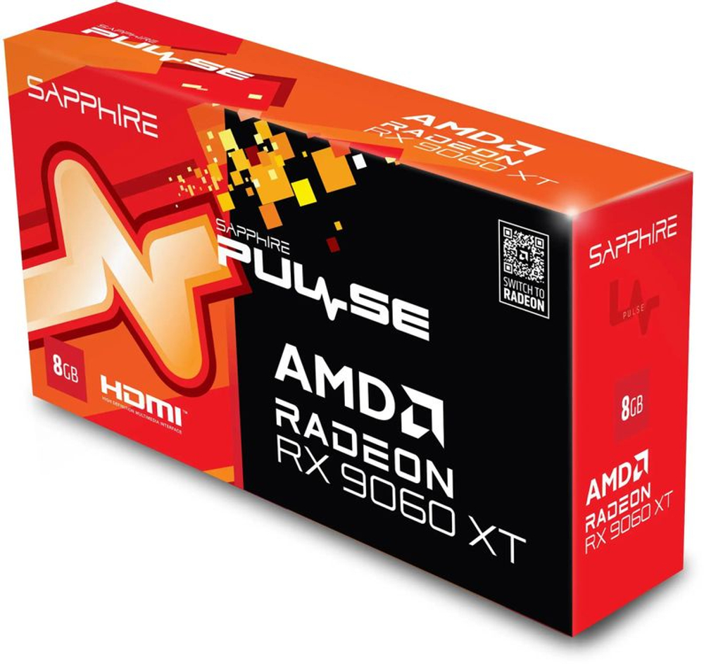 Видеокарта Sapphire AMD  Radeon RX 9060XT 11350-04-20G PULSE AMD RADEON RX 9060 XT GAMING OC 8GB DUAL 8ГБ Pulse, GDDR6, OC,  Ret