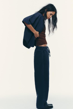 ZARA БРЮКИ-ДЖОГГЕРЫ С ОТДЕЛКОЙ ШВАМИ, СИНИЙ