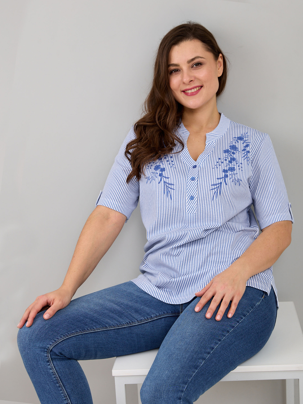 Блузка БЛ-122/белый-цепочкацветы-п