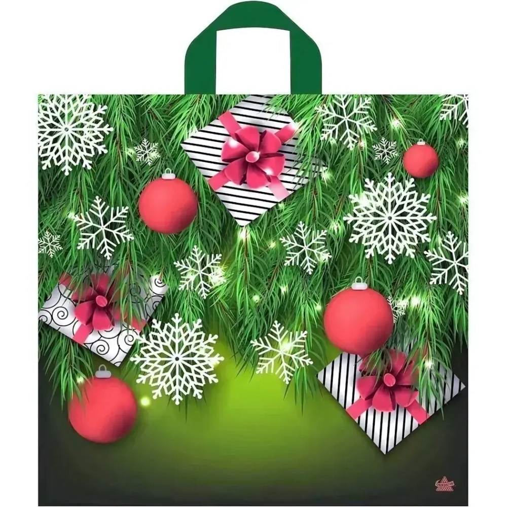 Пакет ПЭ с петлевой ручкой 44+6см(Подарки в елках) НГ Тико (х50)