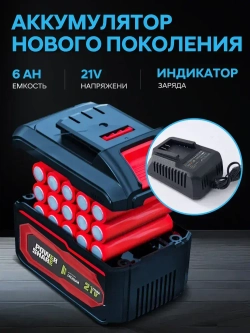 RUFENG Болгарка аккумуляторная УШМ, Угловая шлифовальная машина аккумуляторная (125мм, 21 В, 2 АКБ 6 Ач)