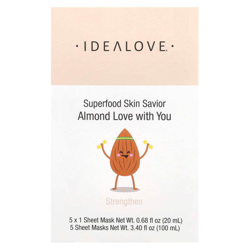 Idealove, Superfood Skin Savior, маска для лица с суперфудами, миндаль, 5 шт. по 20 мл (0,68 жидк. унции)
