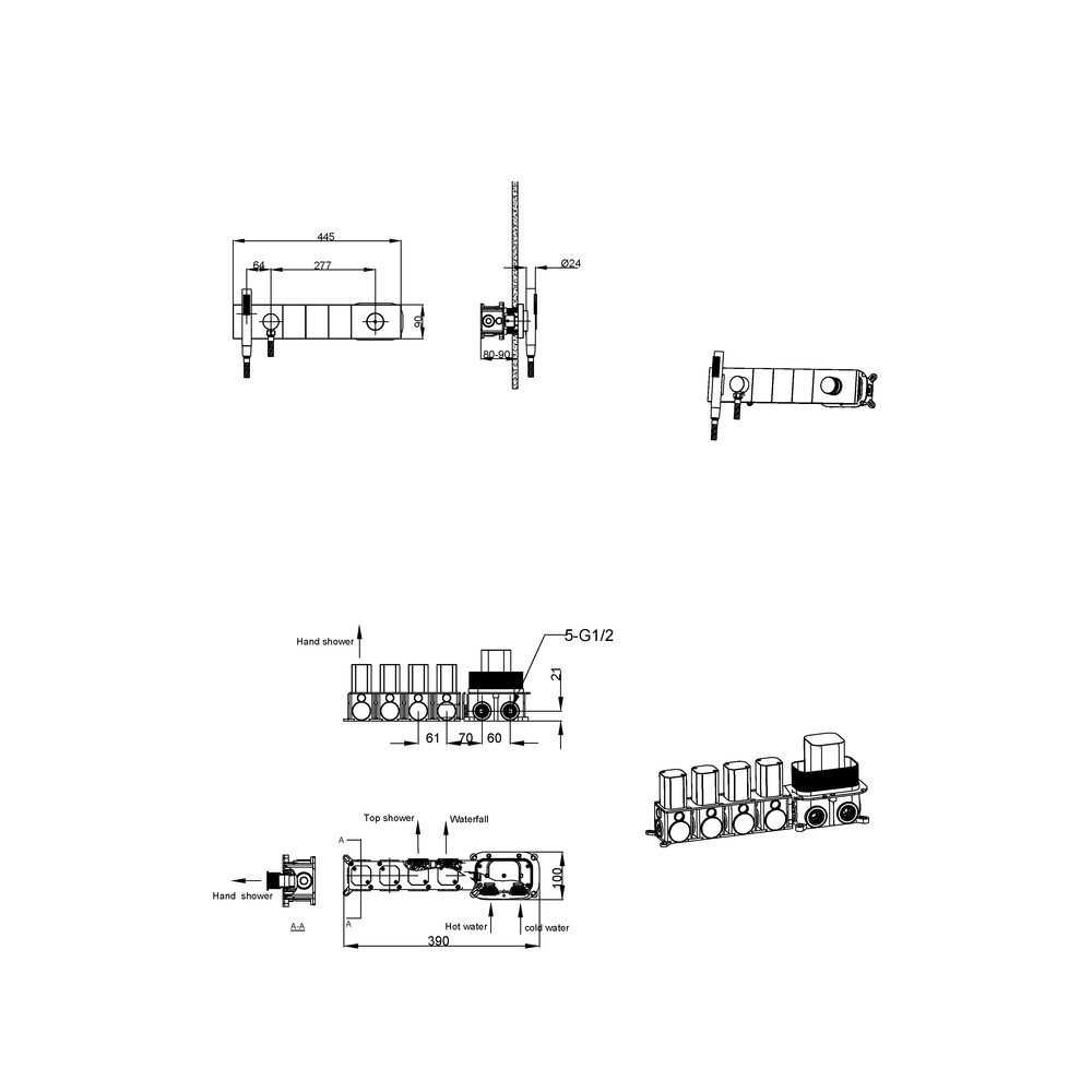 Встраиваемый смеситель для душа и ванны Boheme ZODIAC 132-SYS-MW с ручным душем, Mat White