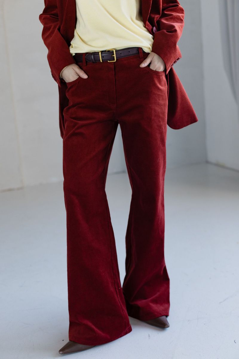 Брюки из вельвета прямые терракотовые