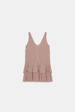 ZARA КОРОТКОЕ ПЛАТЬЕ С ВОЛАНАМИ, ЛОСОСЕВЫЙ