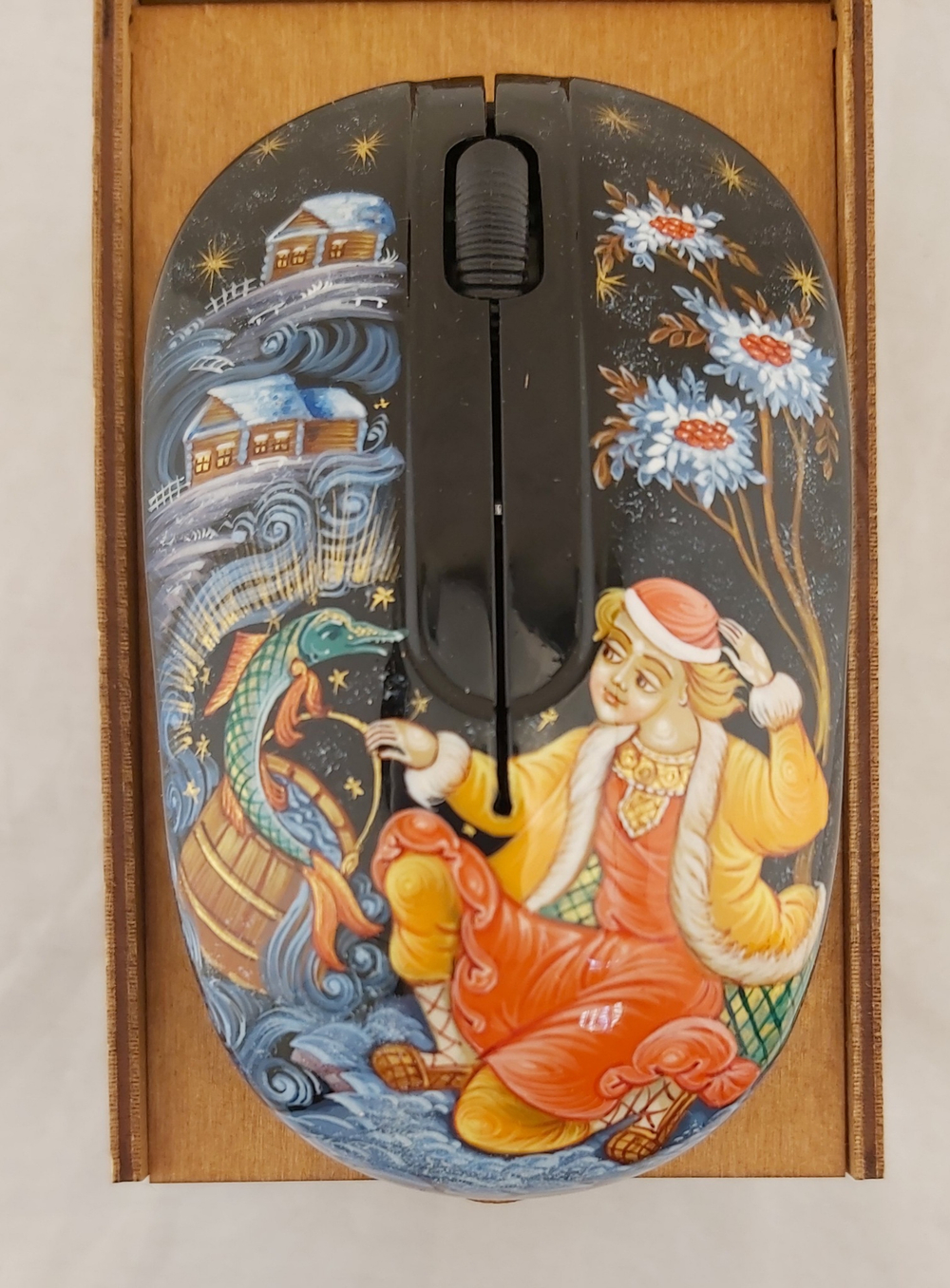 Мышь беспроводная с ручной росписью "Емеля" N3