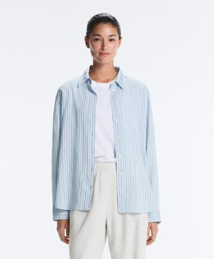 Oysho Рубашка в полоску обычного кроя, пыльный синий