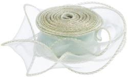 Лента декоративная (4 см*9,14 м) Органза с леской, Золотая кайма, Мятный, 1 шт., 6233854
