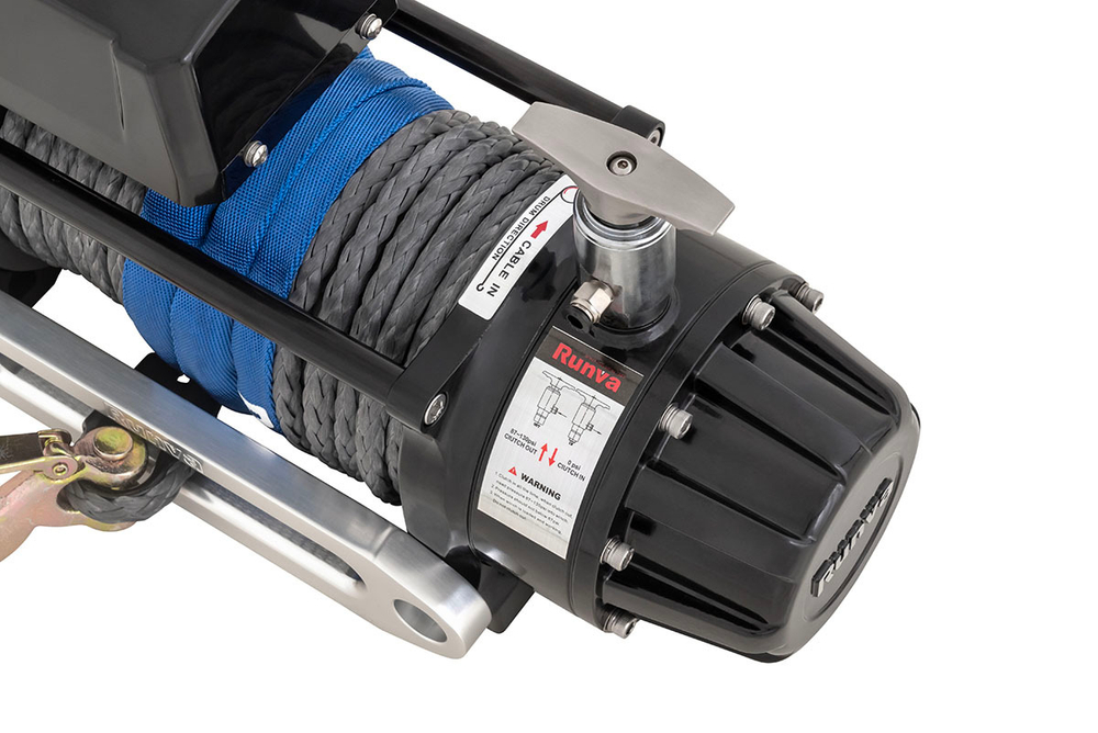 Лебёдка автомобильная электрическая 12V Runva 9500 lbs 4350 кг высокоскоростная, влагозащищенная, комбинированный роспуск, синтетический трос
