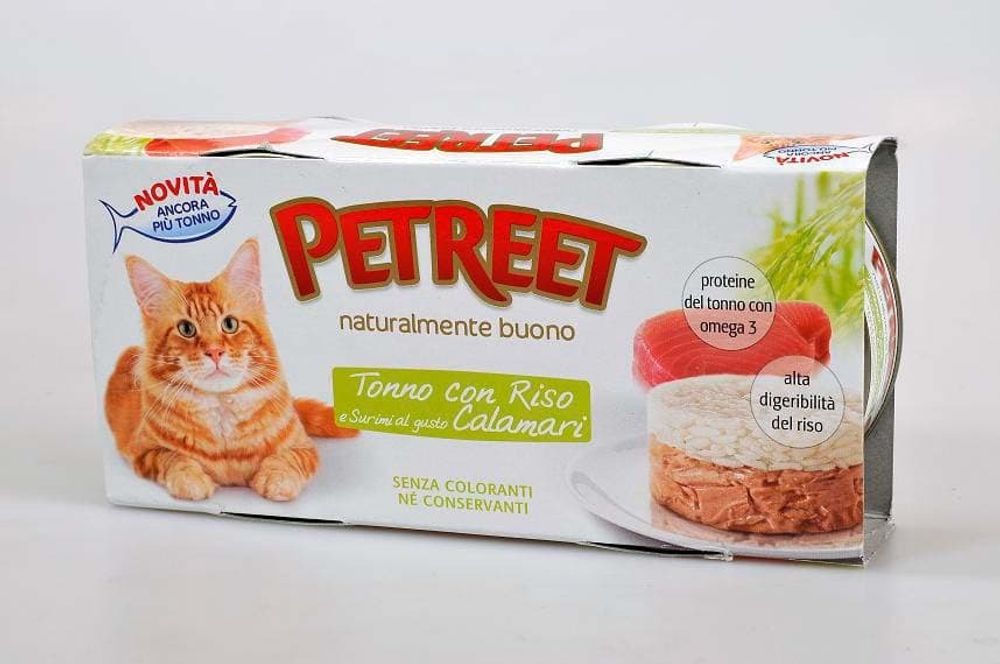Petreet консервы для кошек тунец с рисом и кальмарами 85 г