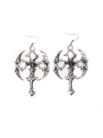 Серьги Oxdized Silver Sigil Cross Drop Earrings