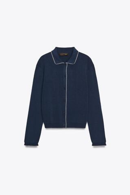 ZARA ВЯЗАНЫЙ КАРДИГАН С КРУГЛЫМ ВОРОТНИКОМ, МОРСКОЙ СИНИЙ