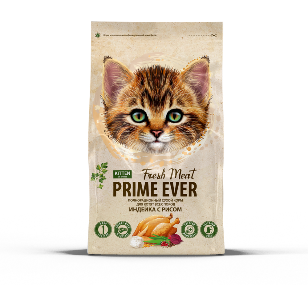 prime ever для котят индейка с рисом 1,5 кг