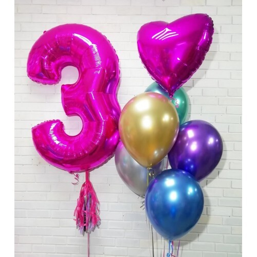 Сет из шаров с Розовой Цифрой 3