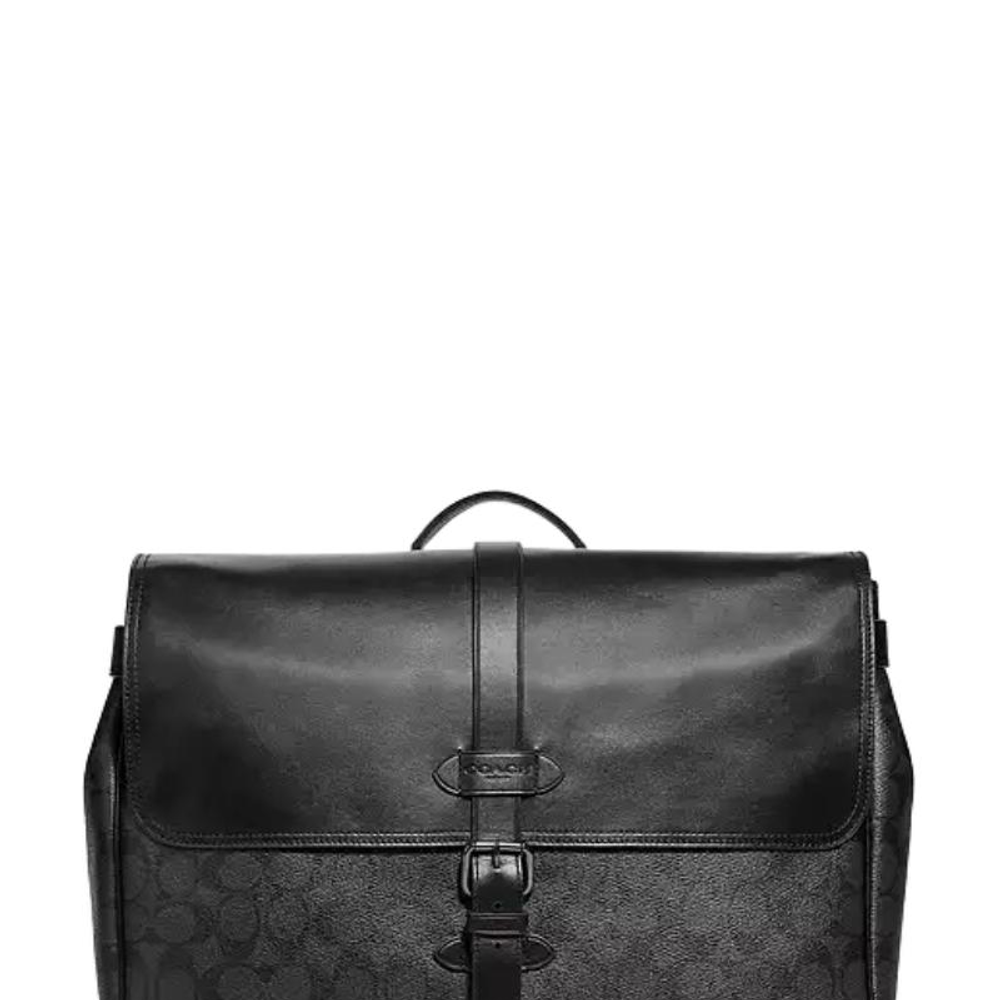 COACH Hudson Monogram Canvas With Cow Leather Crossbody Computers Briefcase Large Men"s Black